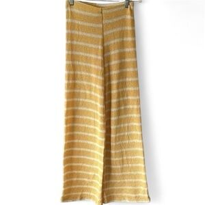 Zara Womens Knit Wide Leg Pants Sz Small Yellow White Stripe High Rise